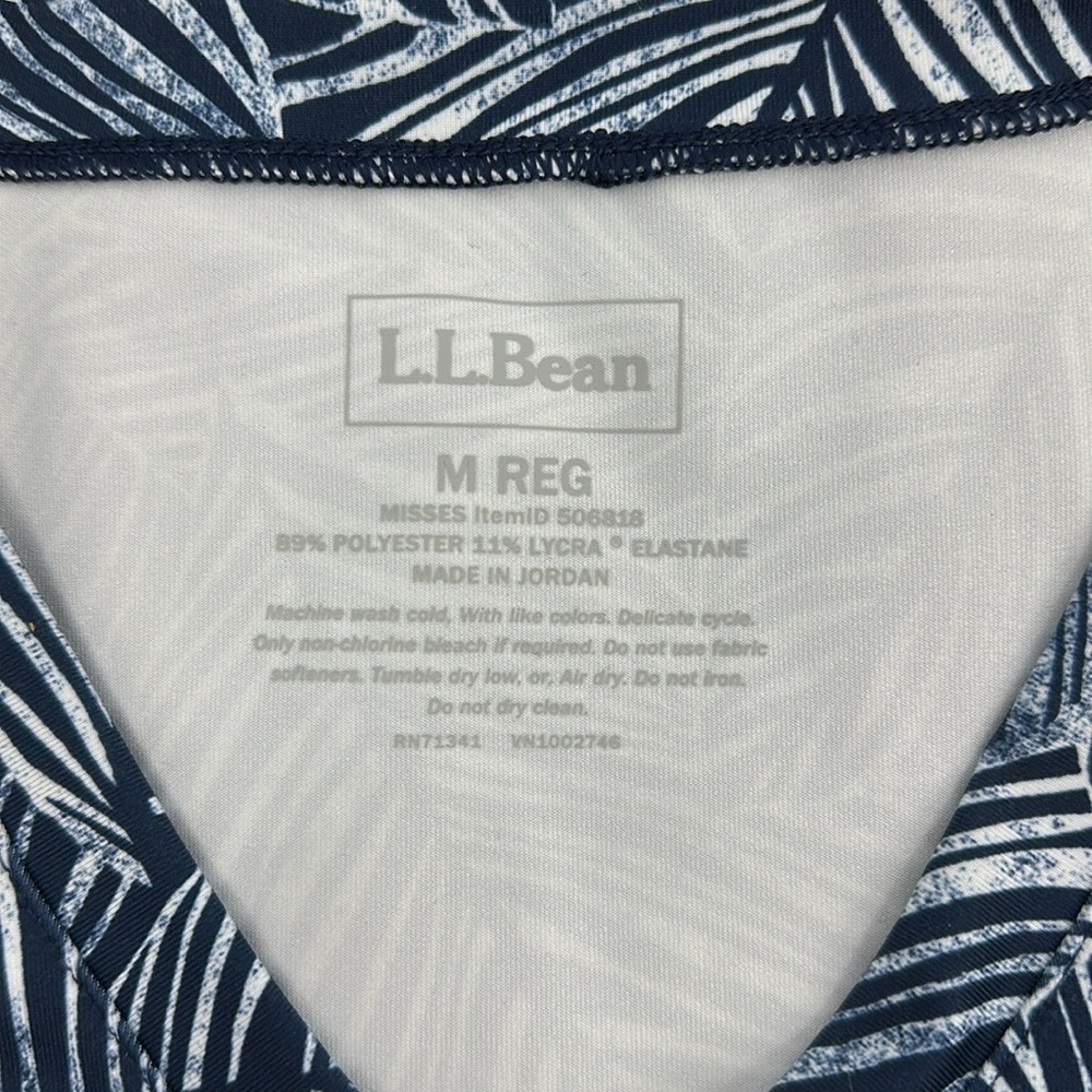 L.L. Bean V Neck Knit Dress Navy White Leaf Print Medium - Picture 9 of 10